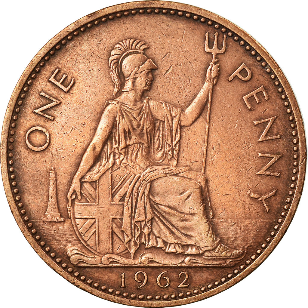 Coin, Great Britain, Elizabeth II, Penny, 1962, EF(40-45), Bronze, KM:897