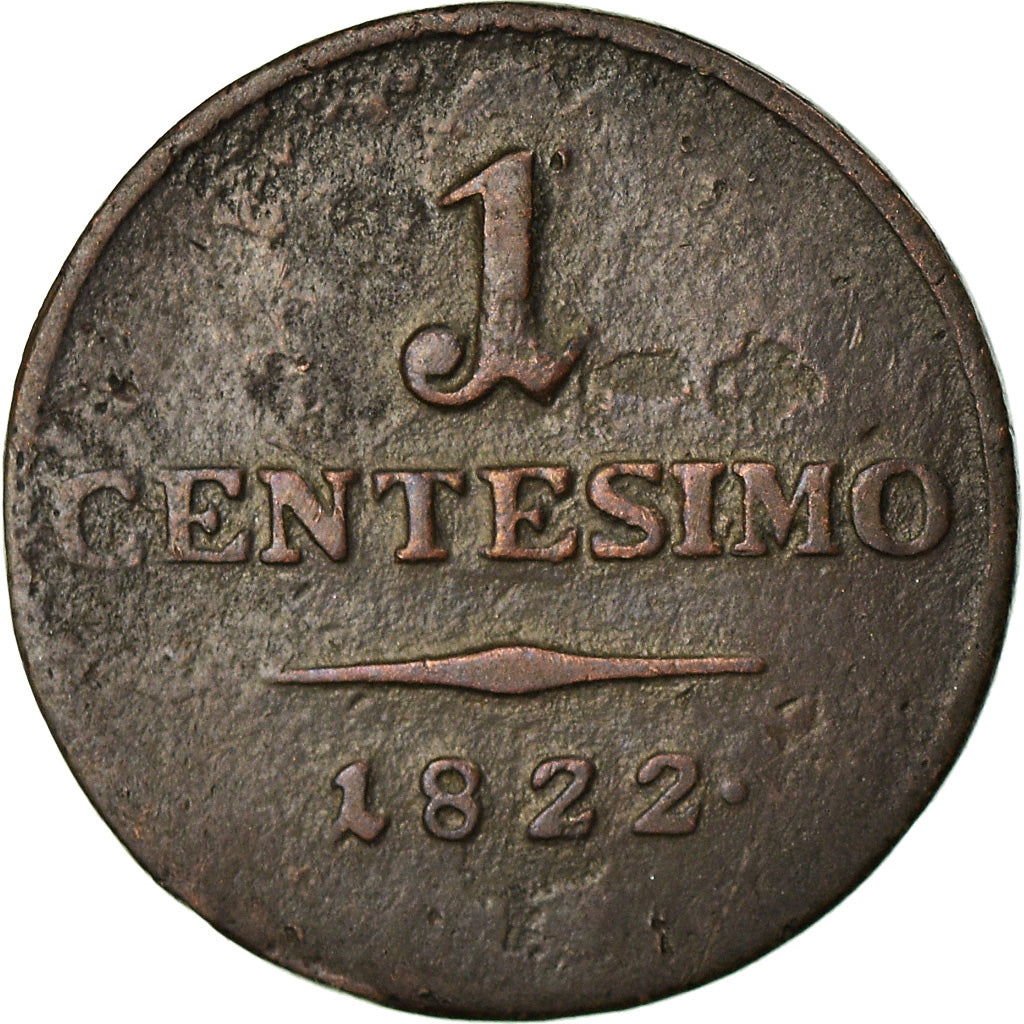 Monnaie, États italiens, LOMBARDY-VENETIA, Centesimo, 1822, Milan, TB, Cuivre