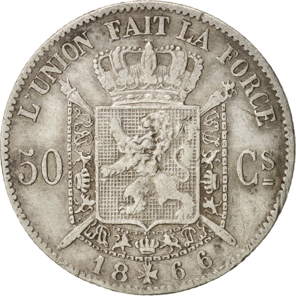 Belgium, Leopold II, 50 Centimes, 1866, , VF(30-35), Silver, KM:26