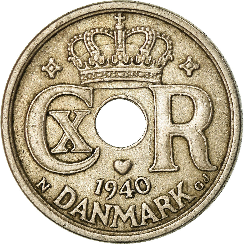 Moneda, Dinamarca, Christian X, 25 Öre, 1940, Copenhagen, MBC, Cobre - níquel