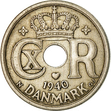 Moneda, Dinamarca, Christian X, 25 Öre, 1940, Copenhagen, MBC, Cobre - níquel