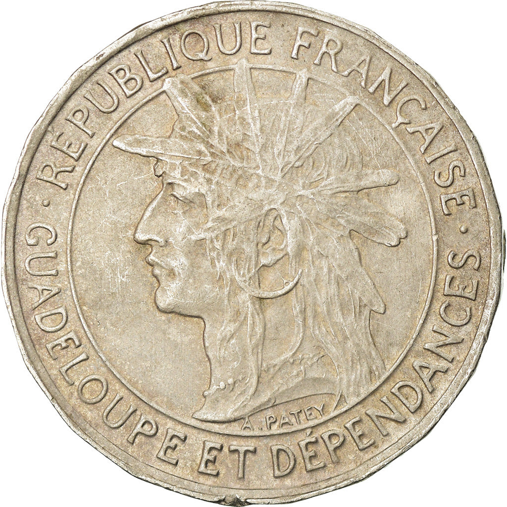 Coin, Guadeloupe, Franc, 1921, EF(40-45), Copper-nickel, KM:46, Lecompte:57