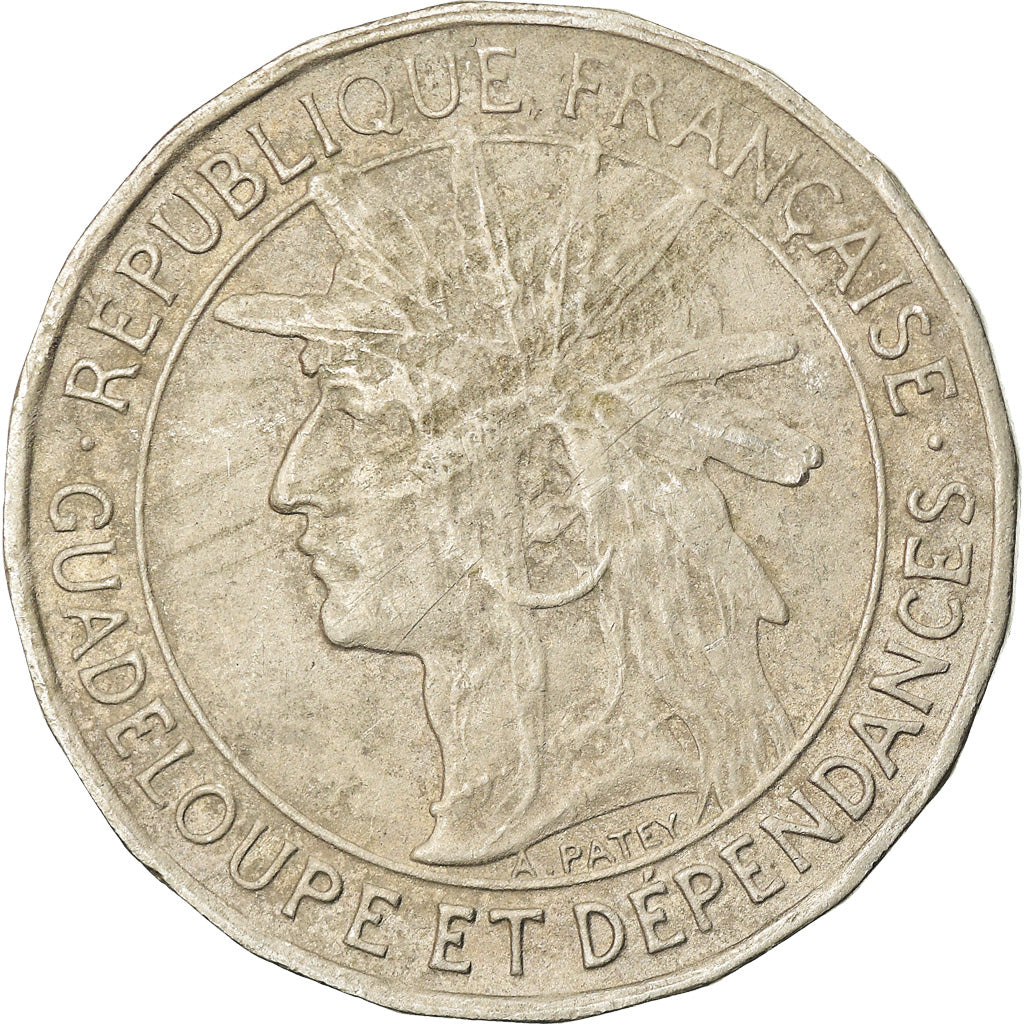 Coin, Guadeloupe, Franc, 1921, EF(40-45), Copper-nickel, KM:46, Lecompte:57