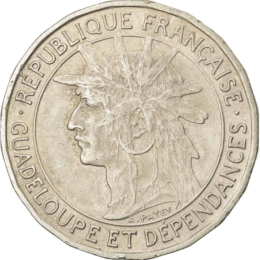 Coin, Guadeloupe, Franc, 1921, EF(40-45), Copper-nickel, KM:46, Lecompte:57