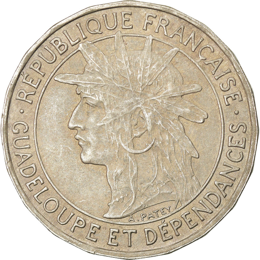 Coin, Guadeloupe, Franc, 1921, EF(40-45), Copper-nickel, KM:46, Lecompte:57