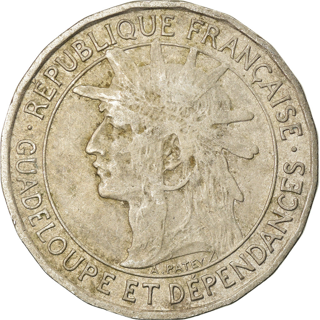 Coin, Guadeloupe, Franc, 1921, VF(30-35), Copper-nickel, KM:46, Lecompte:57