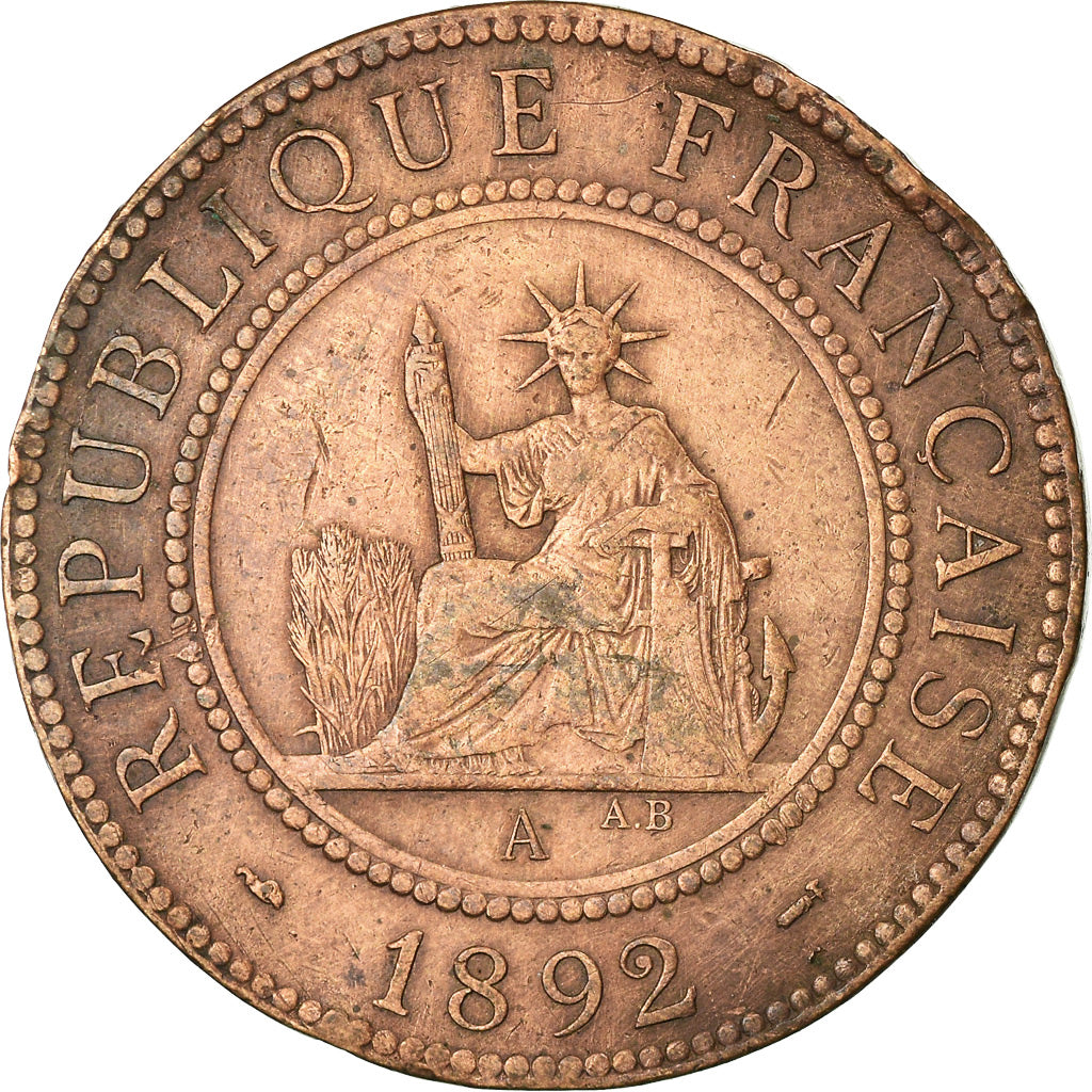 Coin, FRENCH INDO-CHINA, Cent, 1892, Paris, VF(30-35), Bronze, KM:1