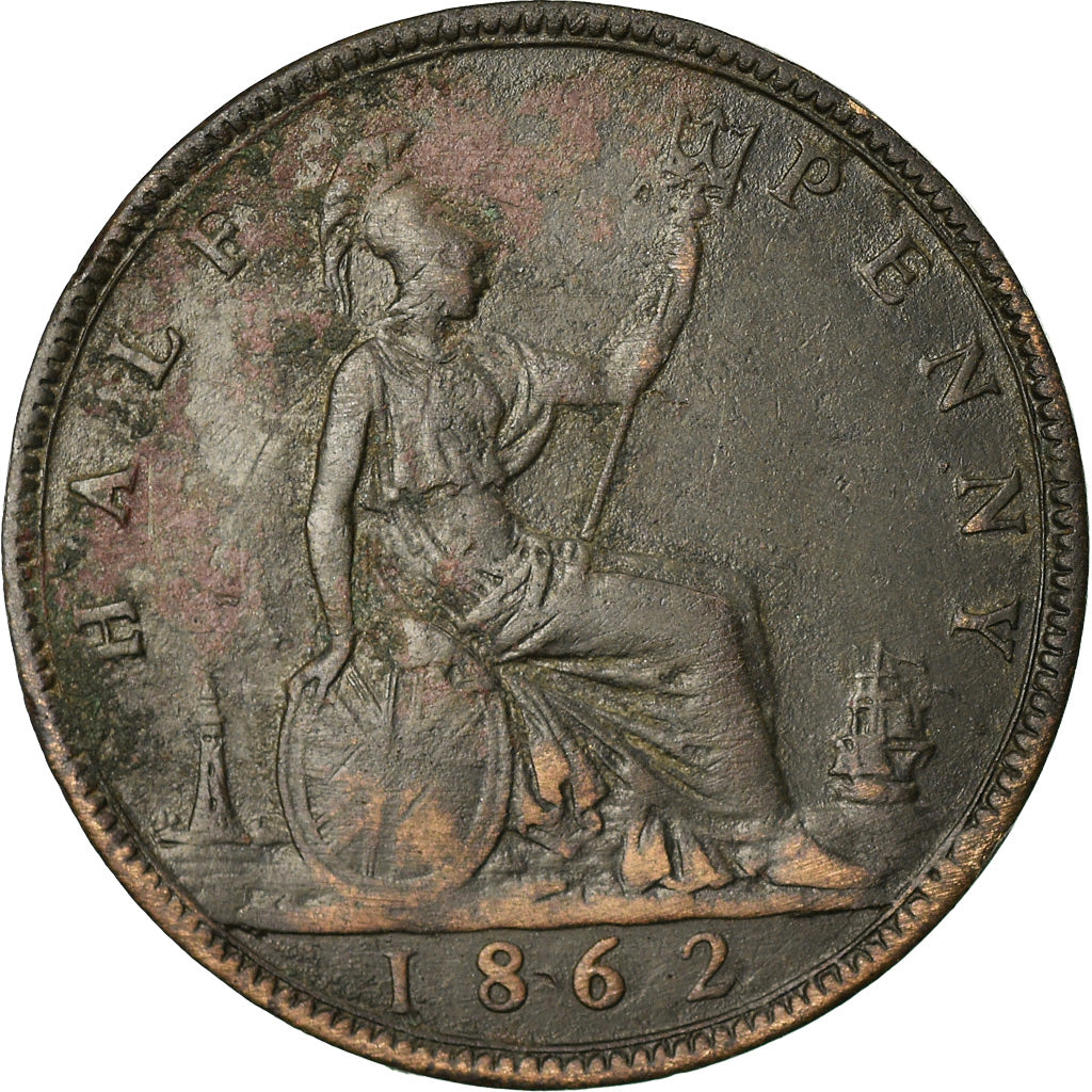 Moneta, Gran Bretagna, Victoria, 1/2 Penny, 1862, MB, Bronzo, KM:748.2
