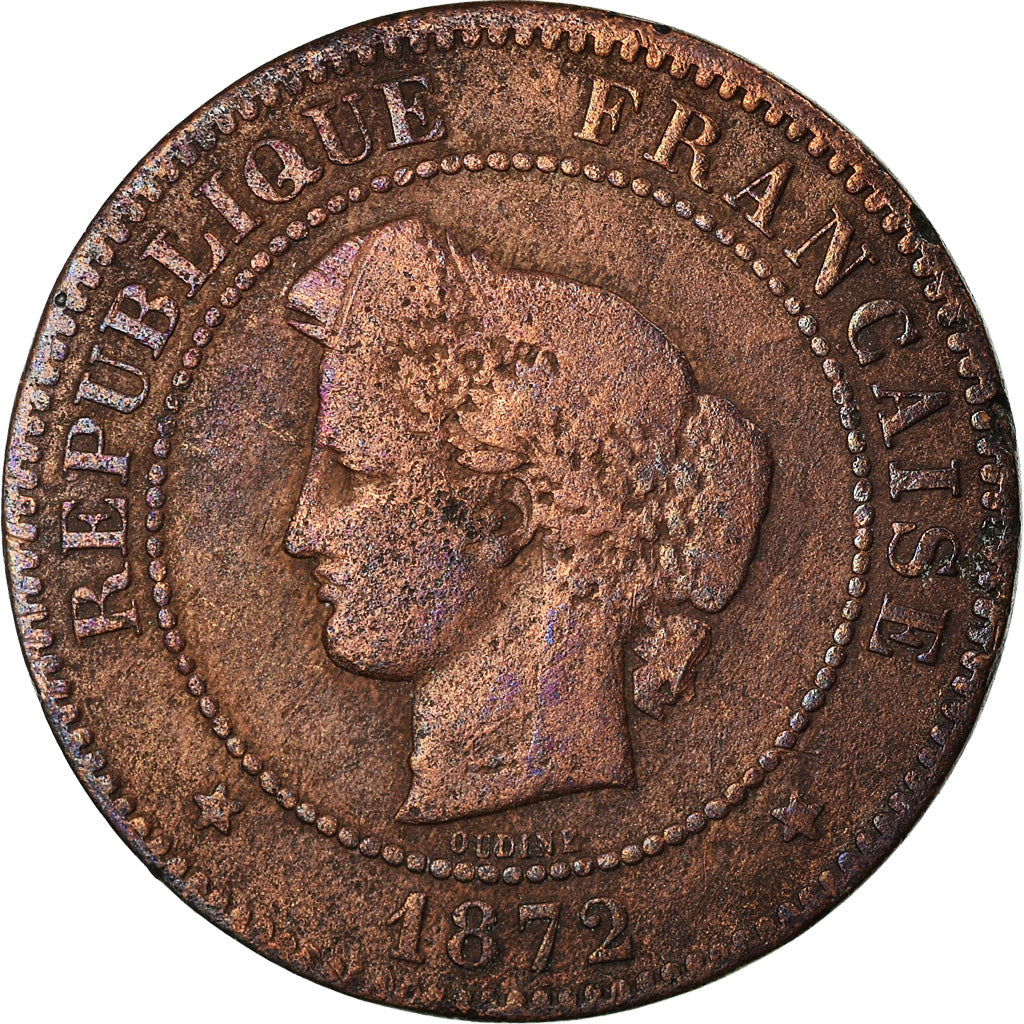 Francia, Cérès, 5 Centimes, 1872, Paris, grand A, MB, Bronzo, KM:821.1