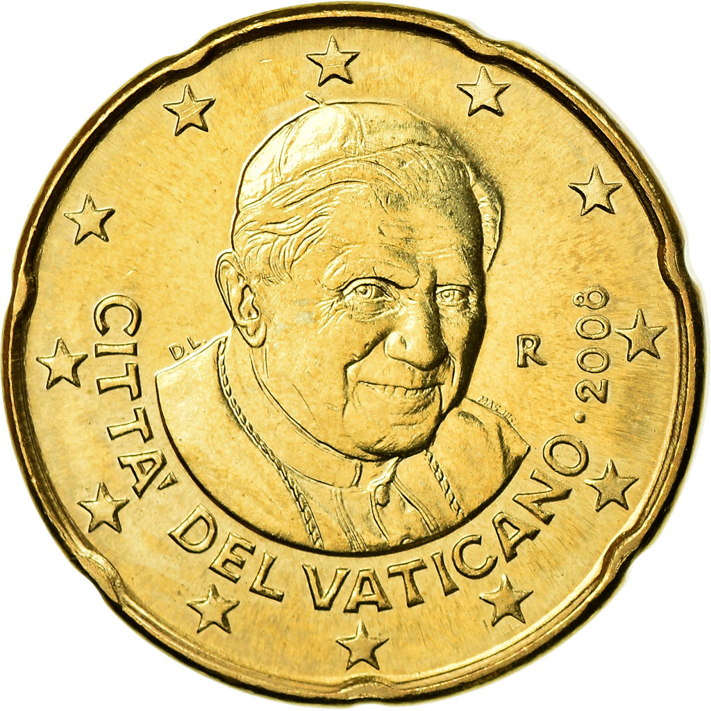 VATICAN CITY, 20 Euro Cent, 2008, MS(63), Brass, KM:386