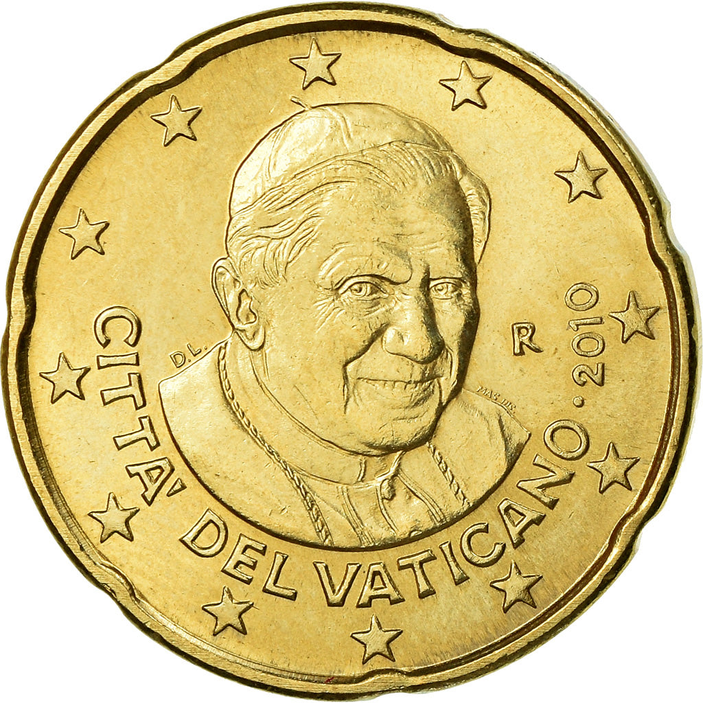 VATICAN CITY, 20 Euro Cent, 2010, AU(55-58), Brass, KM:386