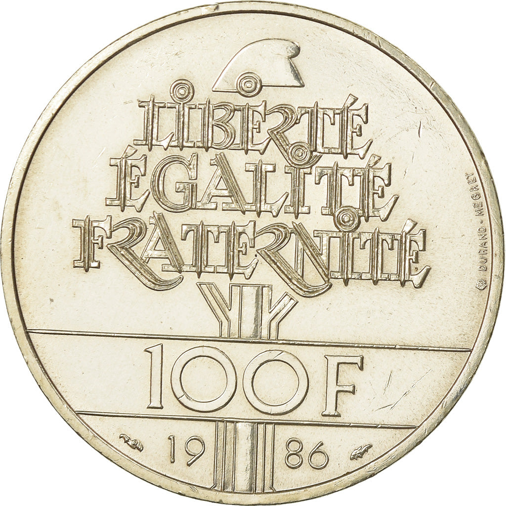 Coin, France, Statue de la Liberté, 100 Francs, 1986, Paris, AU(55-58), Silver