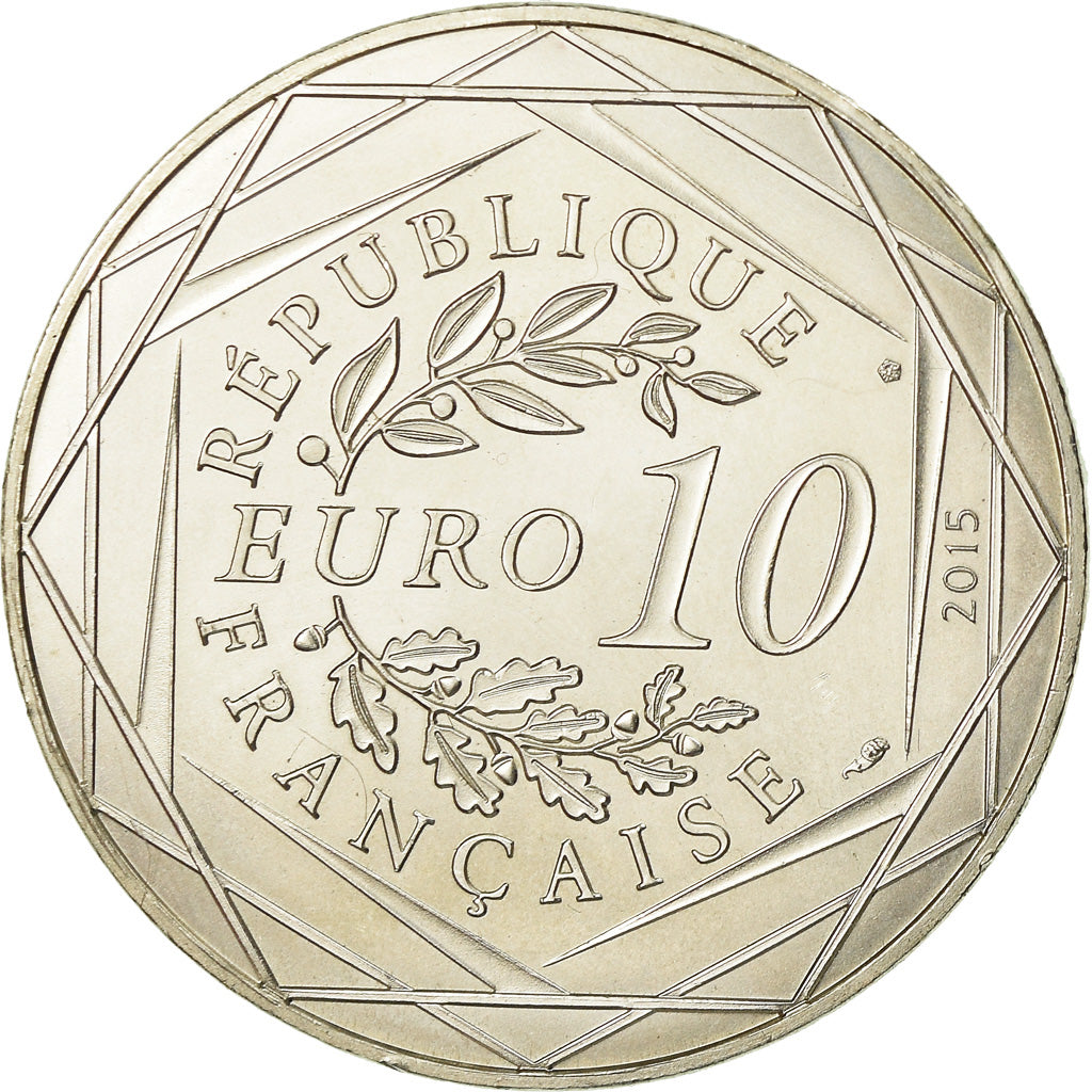 France, 10 Euro, Liberté Astérix Flamme, 2015, MS(63), Silver