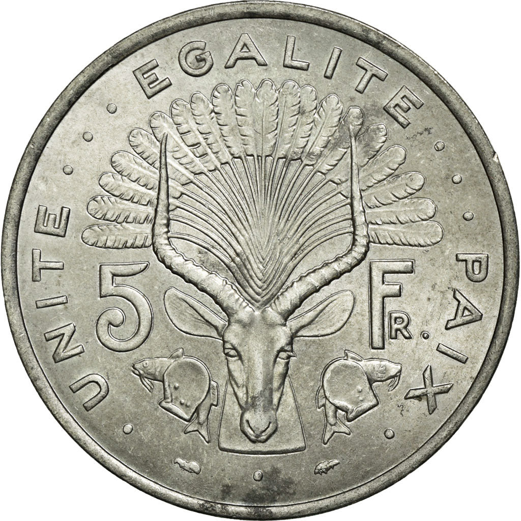 Coin, Djibouti, 5 Francs, 1977, Paris, AU(55-58), Aluminum, KM:22