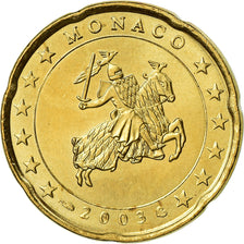 Monaco, 20 Euro Cent, 2003, AU(55-58), Brass, KM:171