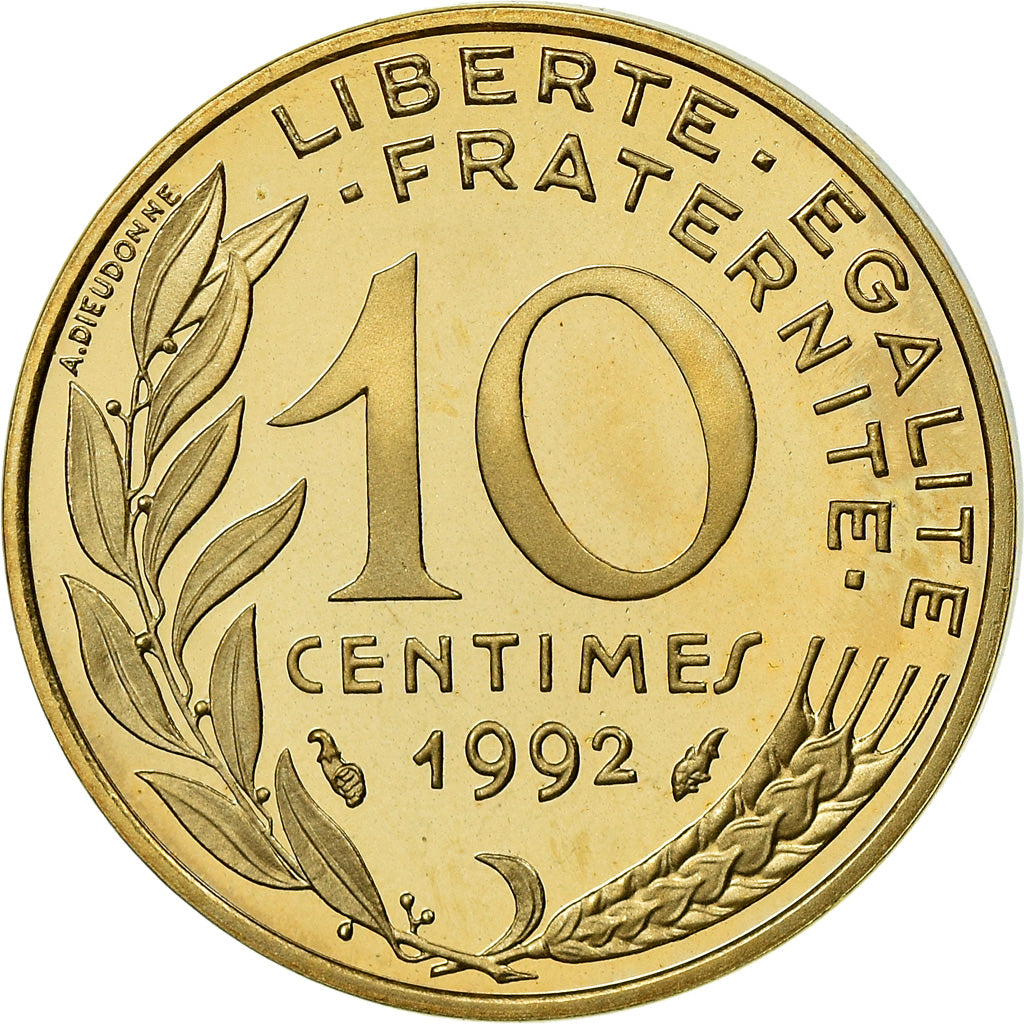 Munten, Frankrijk, Marianne, 10 Centimes, 1992, Paris, BE, FDC, Aluminum-Bronze