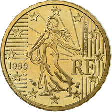 France, 10 Euro Cent, 1999, BE, MS(65-70), Brass, KM:1285