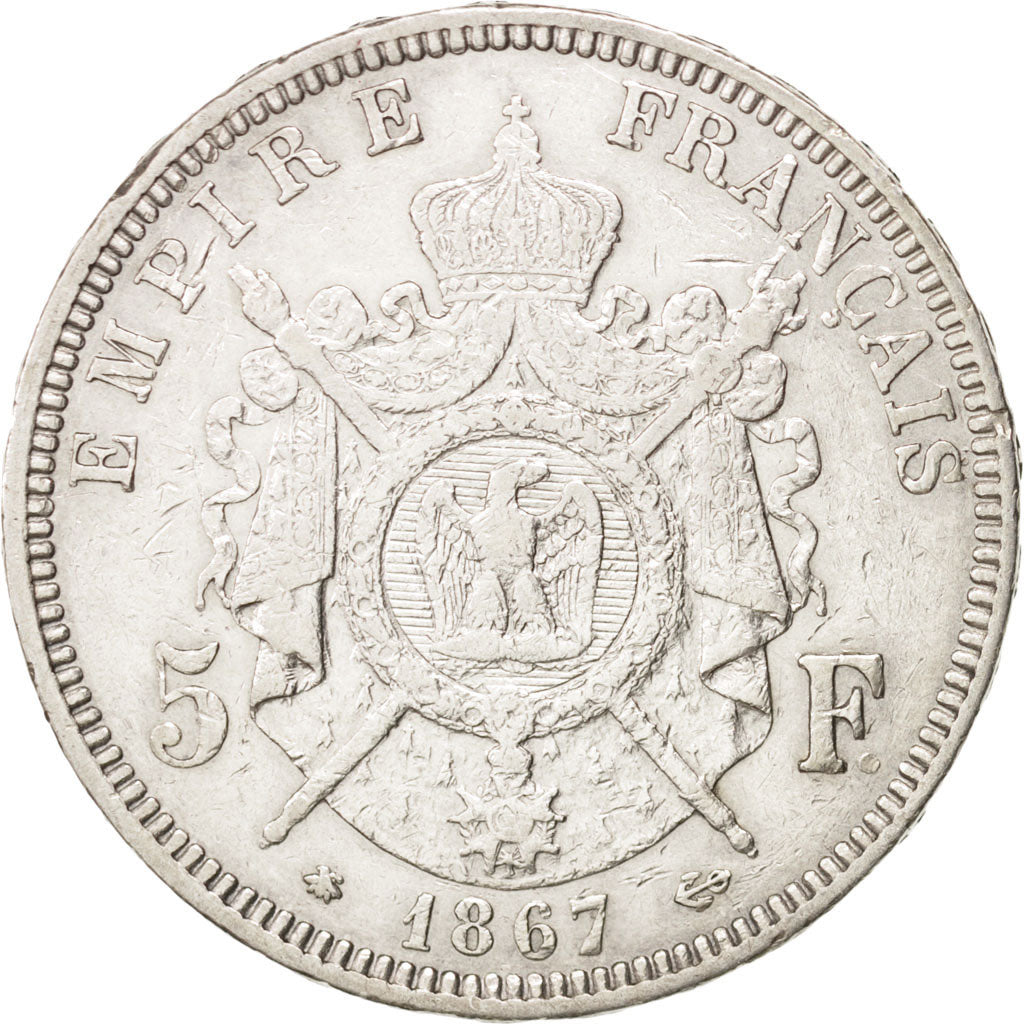 Munten, Frankrijk, Napoleon III, Napoléon III, 5 Francs, 1867, Paris, ZF+