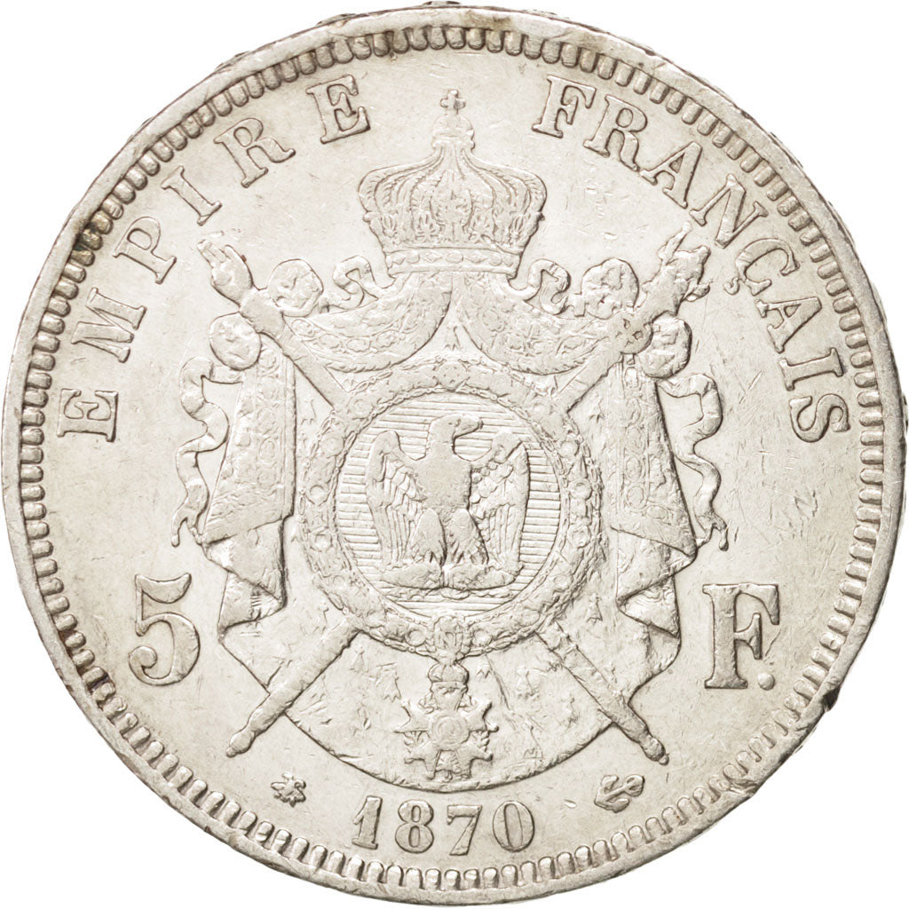 France,Napoleon III,5 Francs, 1870,Paris, TTB+,Argent, KM799.1,Gadoury739