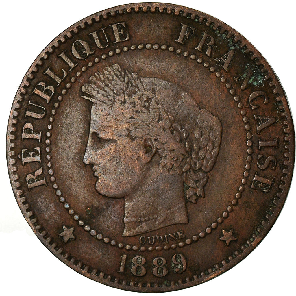 Monnaie, France, Cérès, 2 Centimes, 1889, Paris, TB, Bronze, Gadoury:105