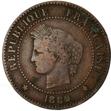 Monnaie, France, Cérès, 2 Centimes, 1889, Paris, TB, Bronze, Gadoury:105