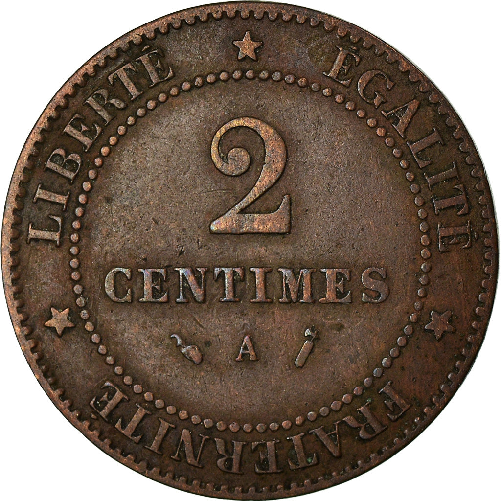 Monnaie, France, Cérès, 2 Centimes, 1889, Paris, TB, Bronze, Gadoury:105