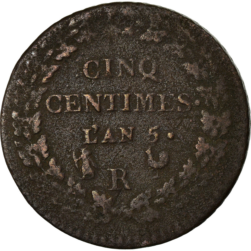 Moneda, Francia, Dupré, 5 Centimes, 1796, Orléans, BC, Bronce, KM:640.9
