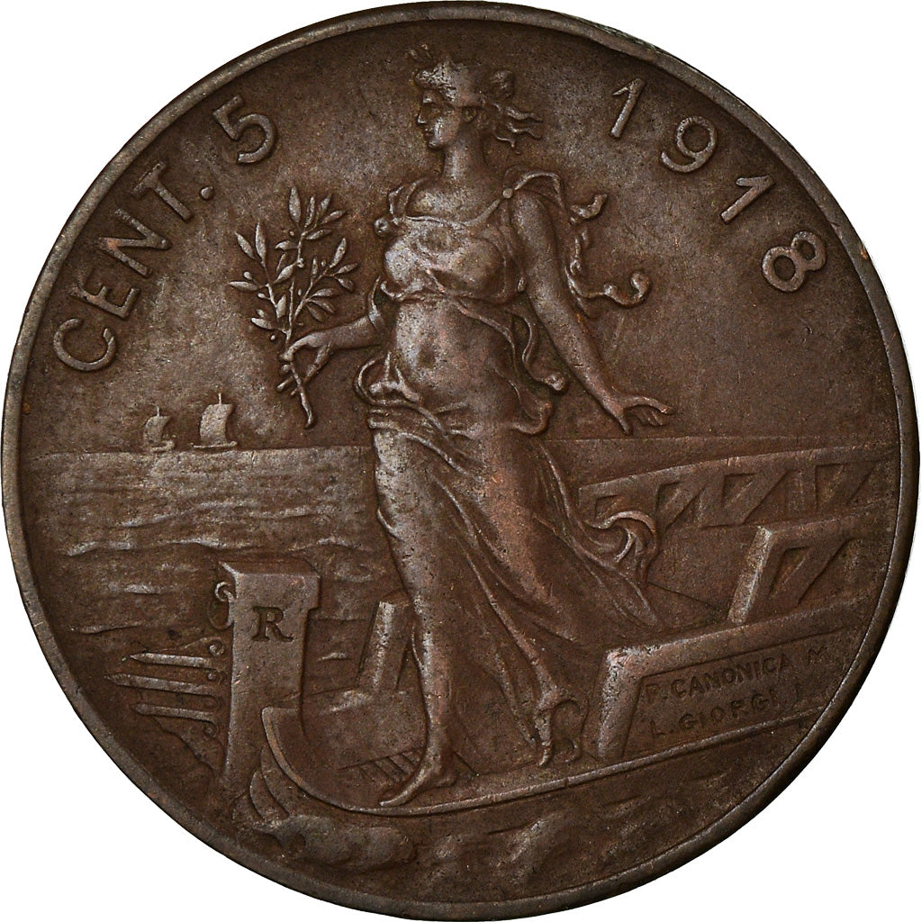 Coin, Italy, Vittorio Emanuele III, 5 Centesimi, 1918, Rome, EF(40-45), Bronze