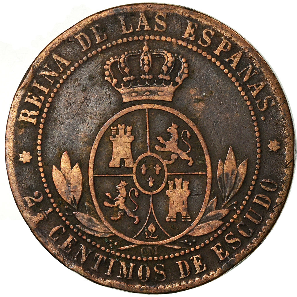 Munten, Spanje, Isabel II, 2-1/2 Centimos, 1868, Sevilla, FR+, Koper, KM:634.5