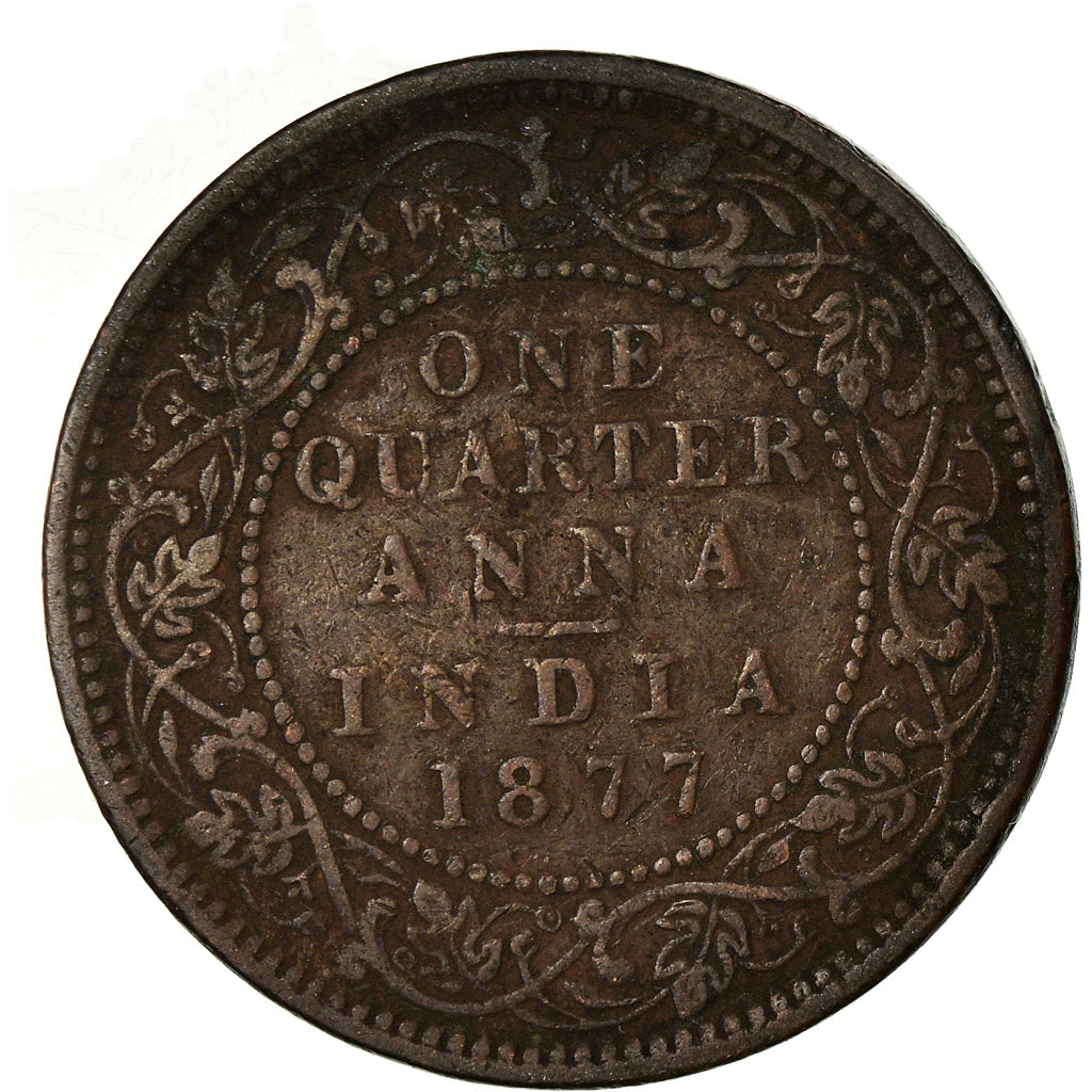 Moneta, INDIA - BRITANNICA, Victoria, 1/4 Anna, 1877, MB, Rame, KM:486