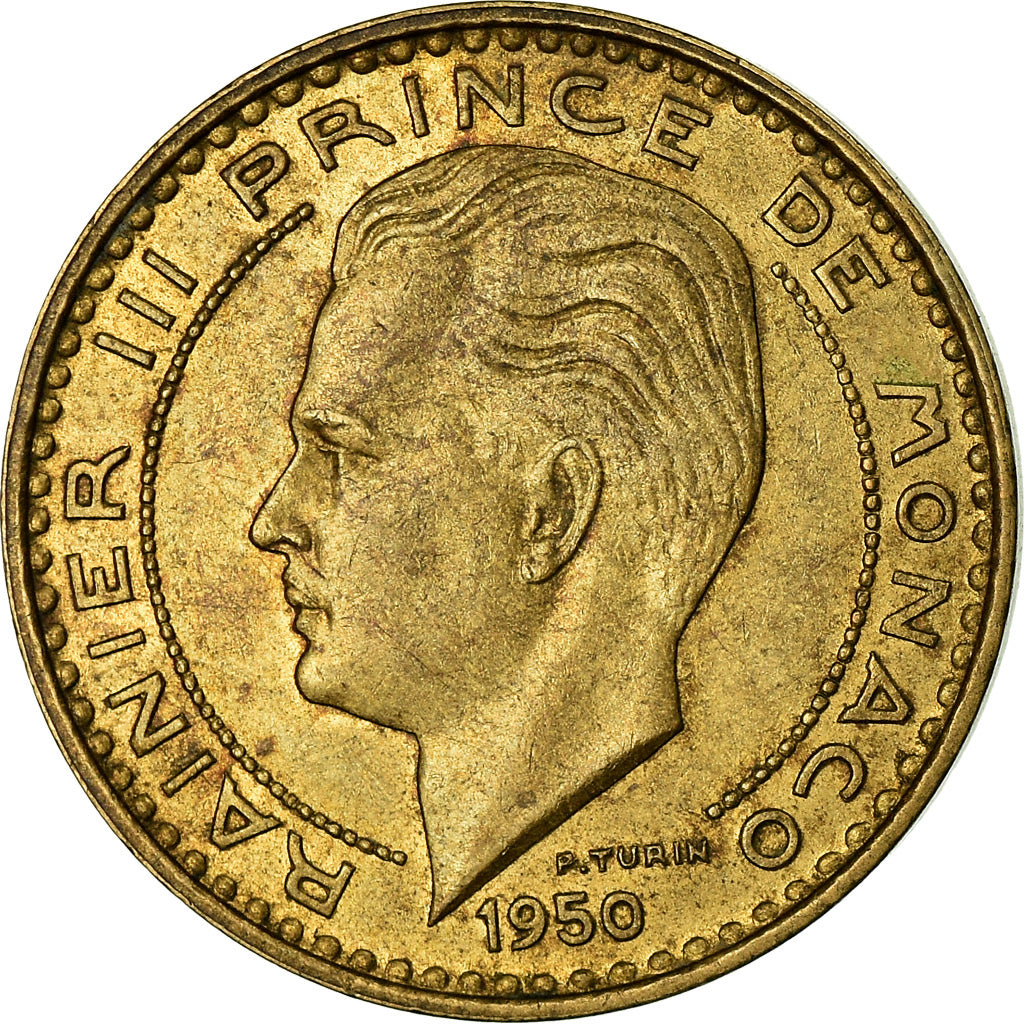 Coin, Monaco, Rainier III, 20 Francs, Vingt, 1950, EF(40-45), Aluminum-Bronze