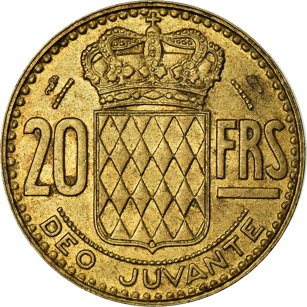 Coin, Monaco, Rainier III, 20 Francs, Vingt, 1950, EF(40-45), Aluminum-Bronze