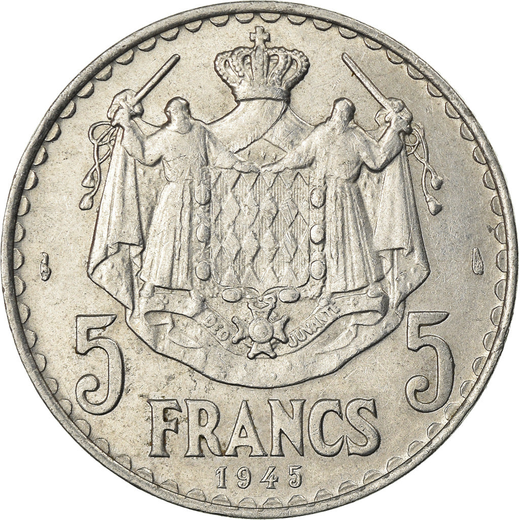 Coin, Monaco, Louis II, 5 Francs, 1945, Paris, AU(50-53), Aluminum, KM:122