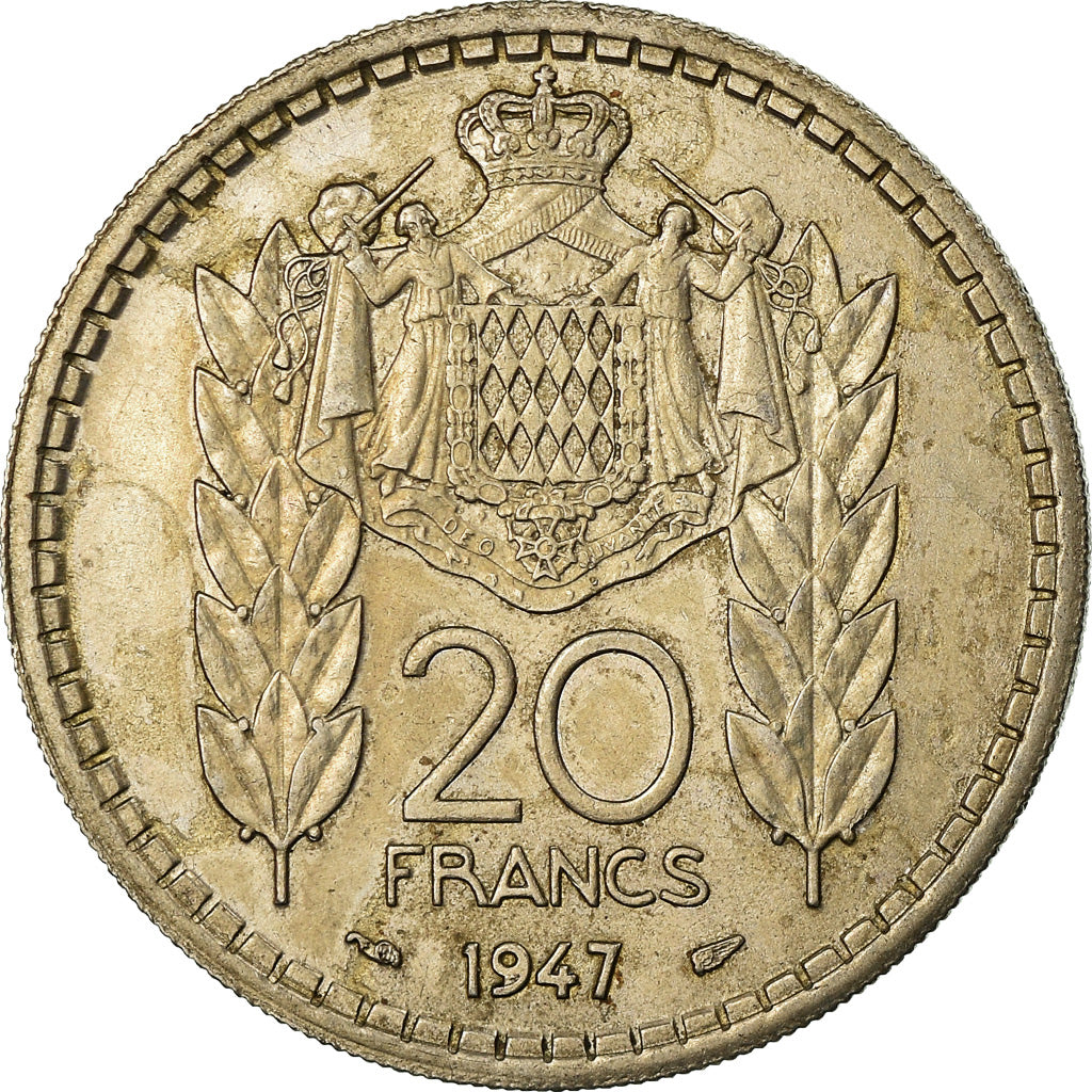Coin, Monaco, Louis II, 20 Francs, Vingt, 1947, AU(55-58), Copper-nickel
