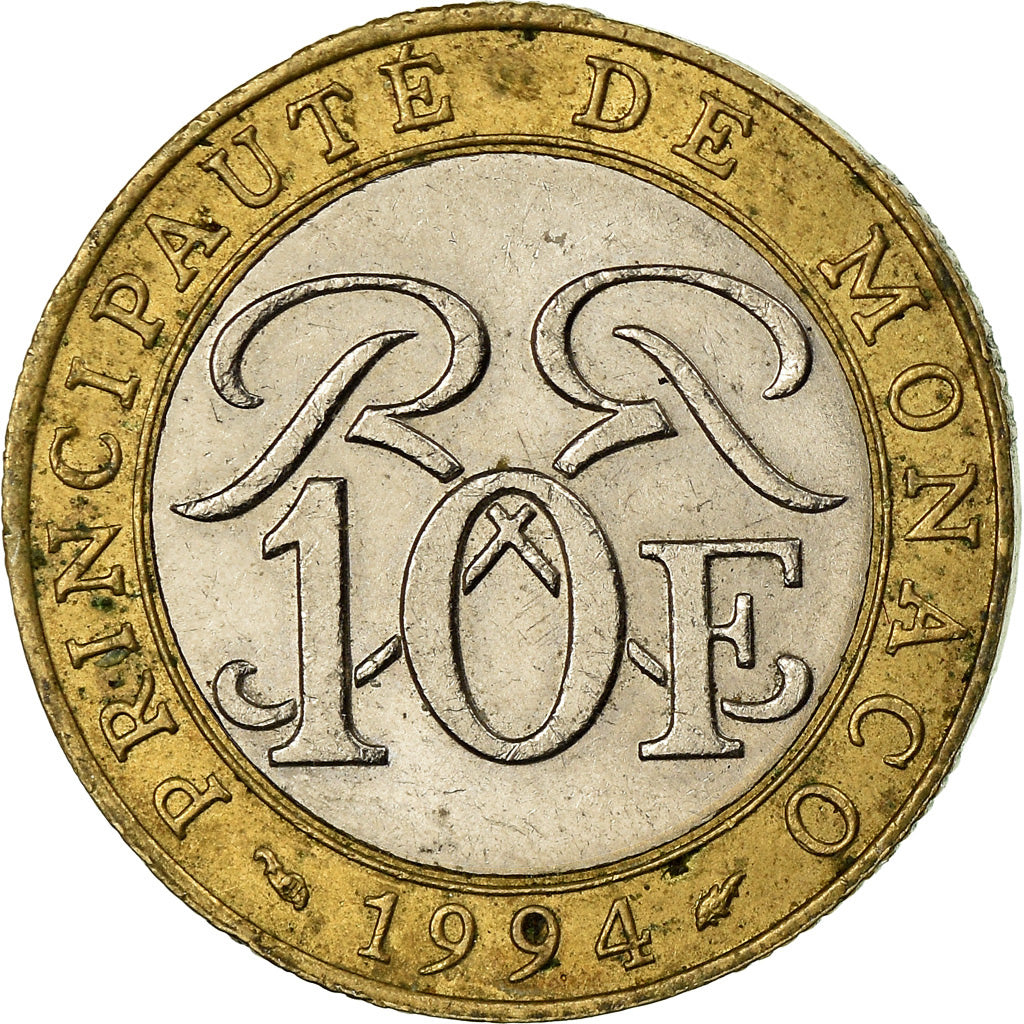 Coin, Monaco, Rainier III, 10 Francs, 1994, EF(40-45), Bi-Metallic, KM:163