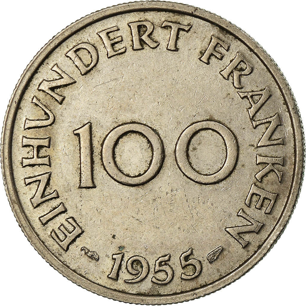 Coin, SAARLAND, 100 Franken, 1955, Paris, EF(40-45), Copper-nickel, KM:4