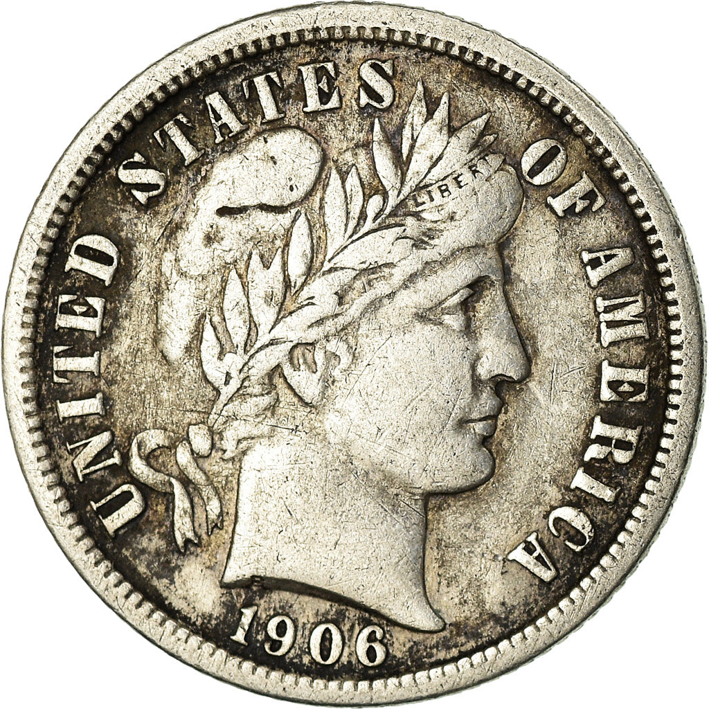 Coin, United States, Barber Dime, Dime, 1906, U.S. Mint, San Francisco