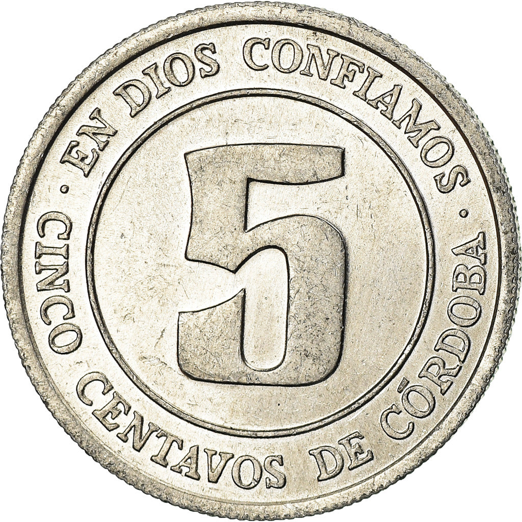Moneda, Nicaragua, 5 Centavos, 1974, MBC, Aluminio, KM:28