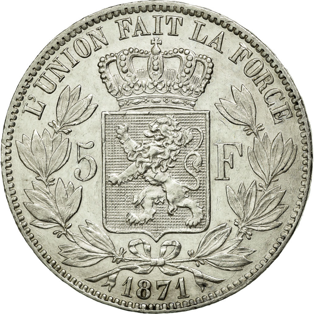 Coin, Belgium, Leopold II, 5 Francs, 5 Frank, 1871, AU(50-53), Silver, KM:24