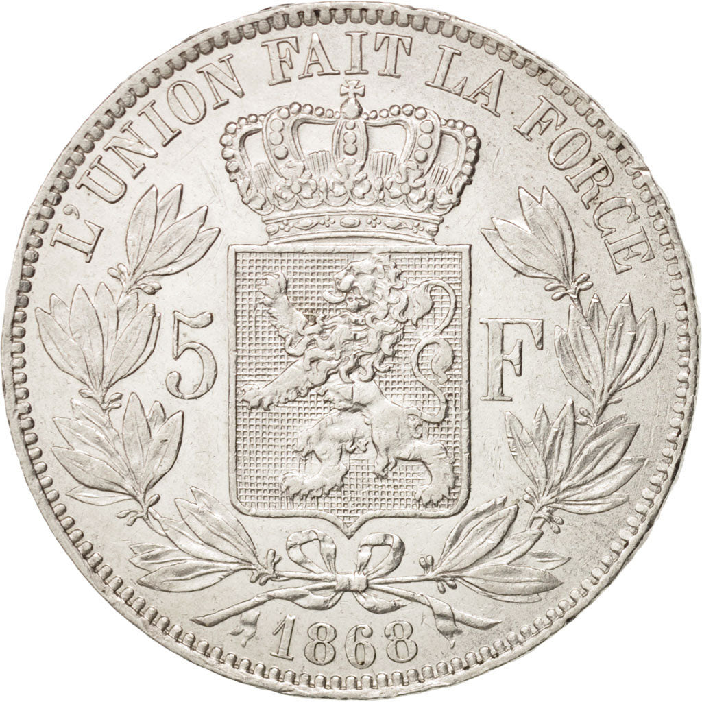 Belgium, Leopold II, 5 Francs, 5 Frank, 1868, AU(50-53), Silver, KM:24