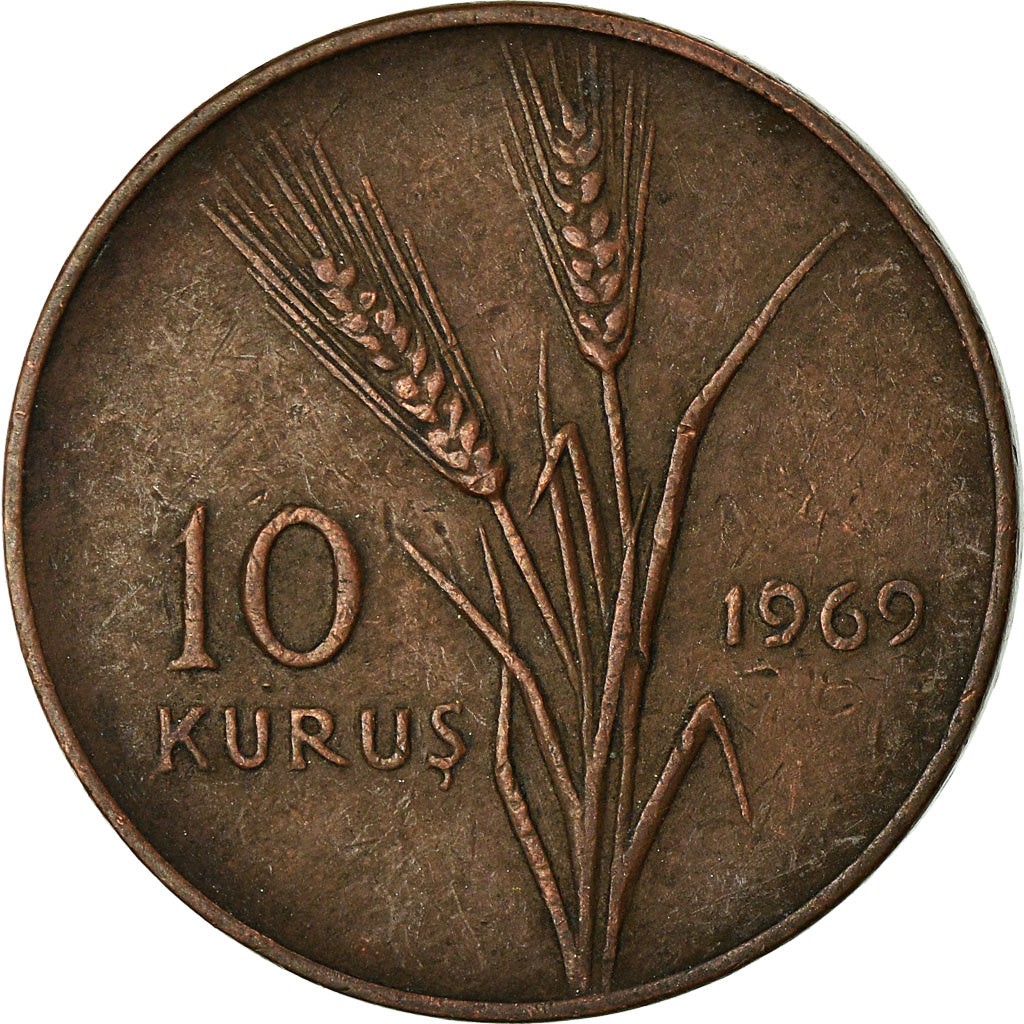 Coin, Turkey, 10 Kurus, 1969, EF(40-45), Bronze, KM:891.2