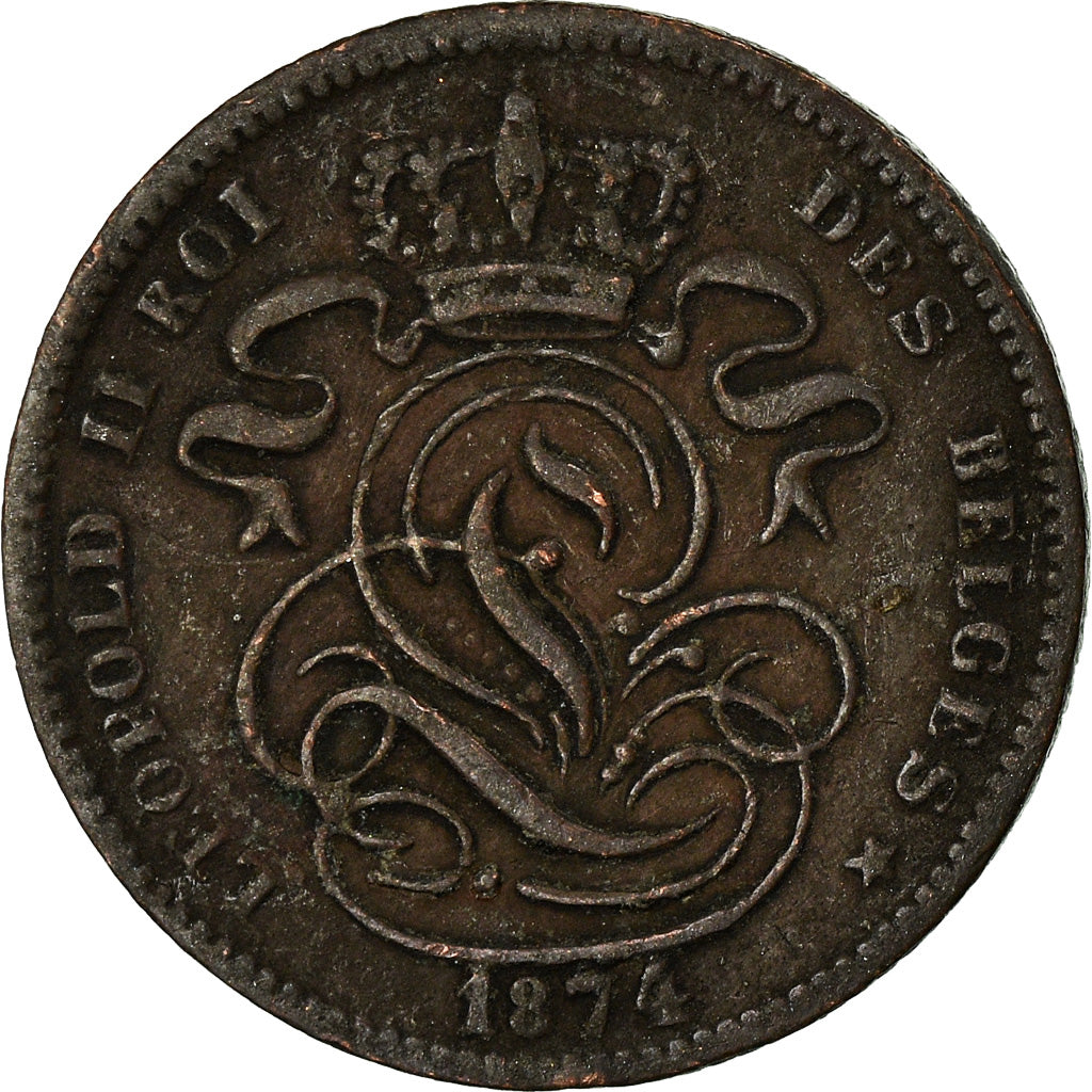 Coin, Belgium, Leopold II, Centime, 1874, VF(30-35), Copper, KM:33.1