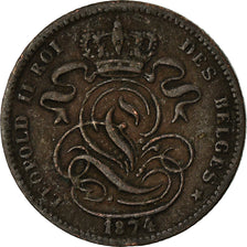 Moneda, Bélgica, Leopold II, Centime, 1874, BC+, Cobre, KM:33.1