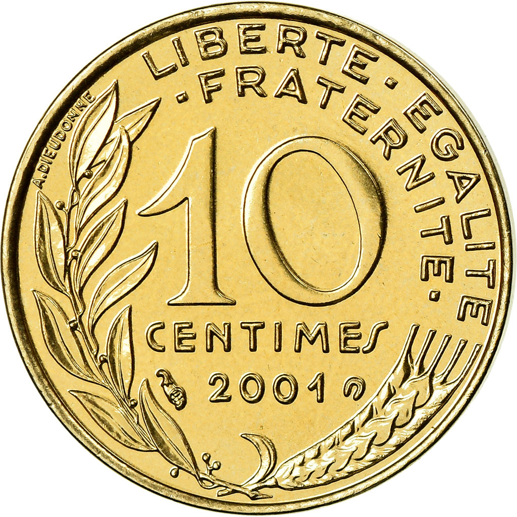 Munten, Frankrijk, Marianne, 10 Centimes, 2001, Paris, BU, FDC, Aluminum-Bronze
