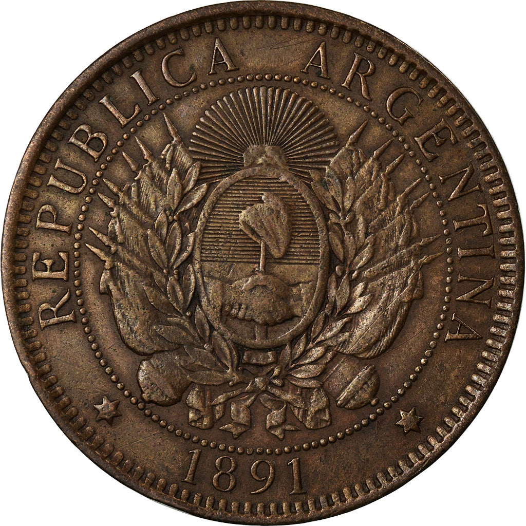 Coin, Argentina, 2 Centavos, 1891, AU(50-53), Bronze, KM:33