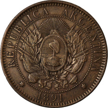 Coin, Argentina, 2 Centavos, 1891, AU(50-53), Bronze, KM:33
