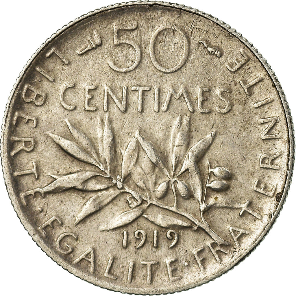 Coin, France, Semeuse, 50 Centimes, 1919, Paris, EF(40-45), Silver, KM:854