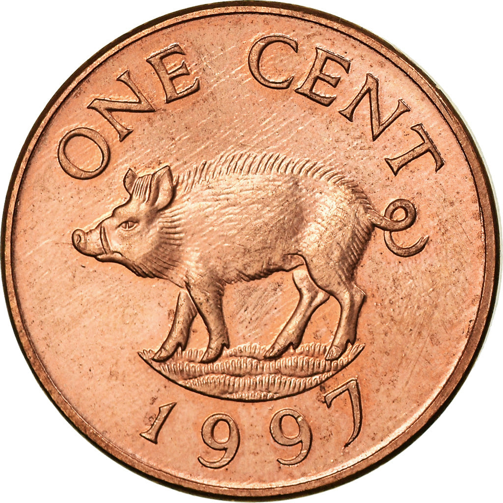 Coin, Bermuda, Elizabeth II, Cent, 1997, AU(55-58), Copper Plated Zinc, KM:44b