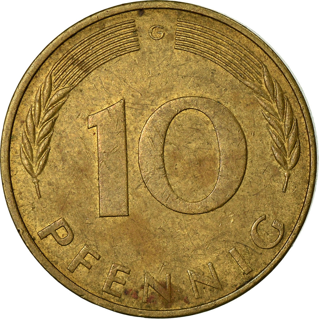 Moneta, Niemcy - RFN, 10 Pfennig, 1974, Karlsruhe, VF(30-35), Mosiądz powlekany