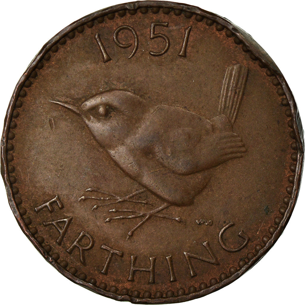 Coin, Great Britain, George VI, Farthing, 1951, EF(40-45), Bronze, KM:867